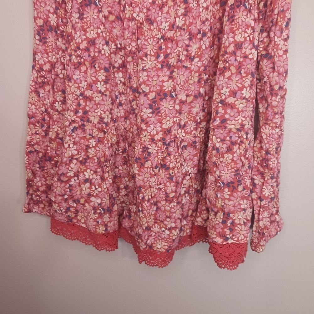 NWT Matilda Jane Girls Size 10 Pink Floral Ruffle Lace Hem Rayon Boutique Top - Picture 4 of 7